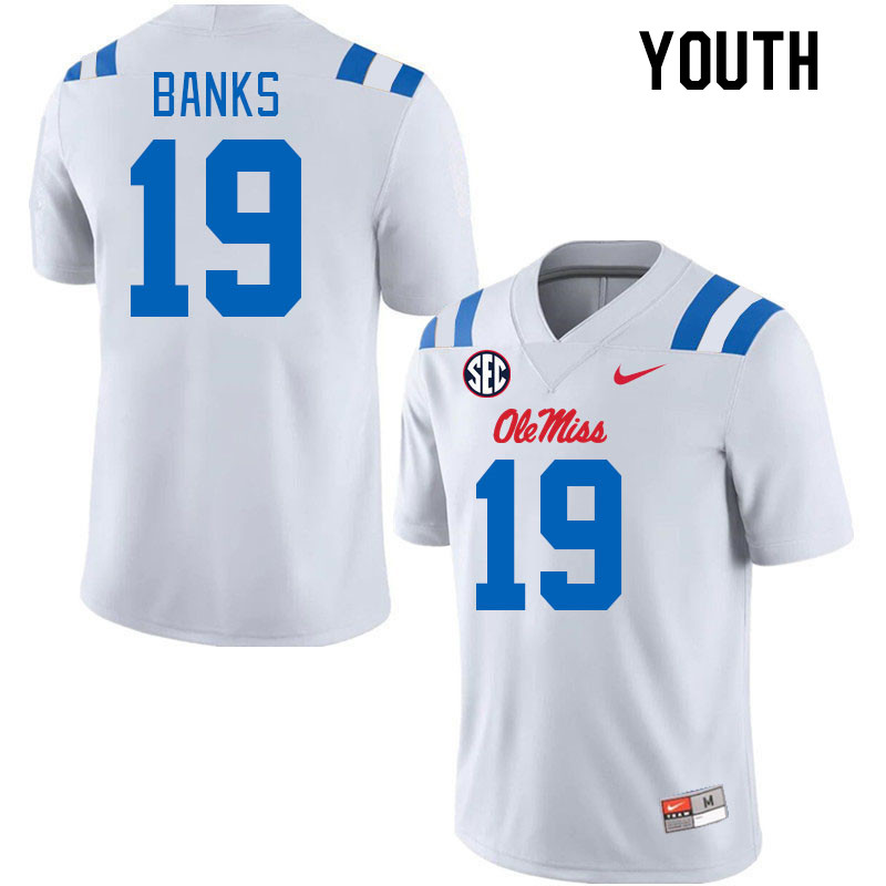 Youth #19 Travaris Banks Ole Miss Rebels 2024 New Uniforms College Football Jerseys Stitched-White